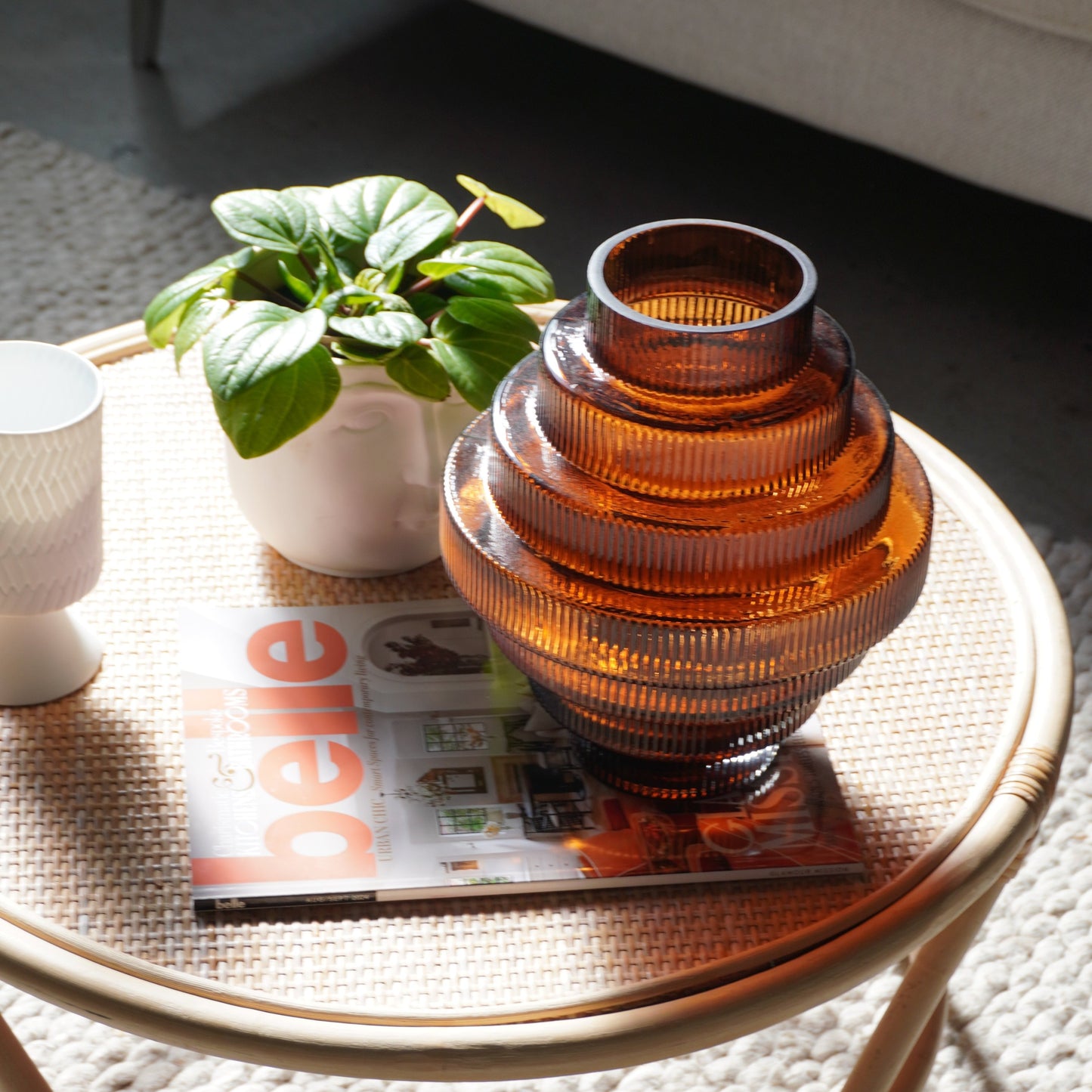 California Ribbed Glass Vase in Amber Brown