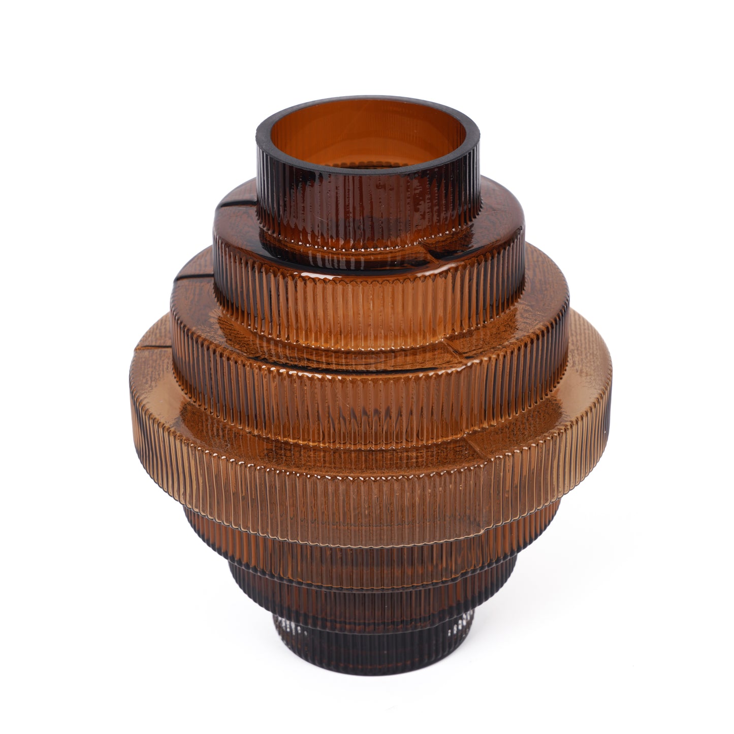 California Ribbed Glass Vase in Amber Brown