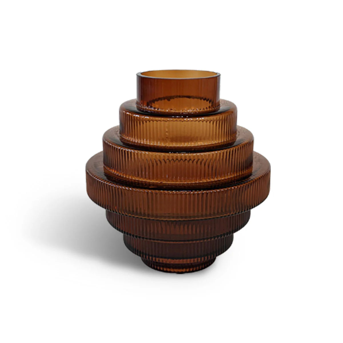 California Ribbed Glass Vase in Amber Brown