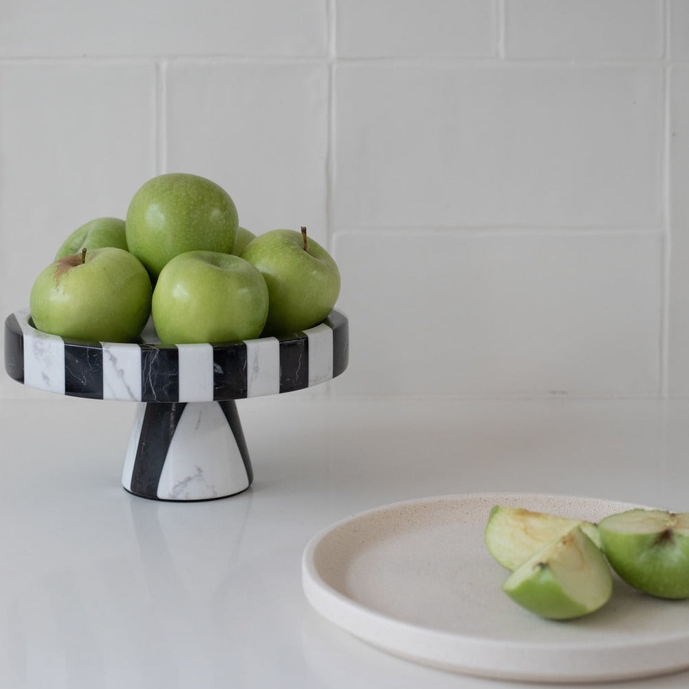 Marble Black and white cake stand with  fruit displayed